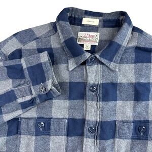 J Crew Mens Mid-Weight Flannel Shirt Navy Blue Buffalo Check Plaid Classic M